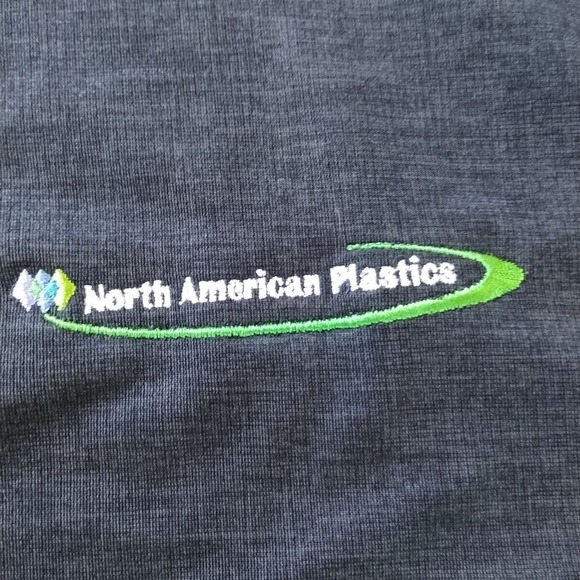 North American Plastics Polo L Nike Golf Dri Fit Shirt Black White Swoosh - Picture 3 of 8